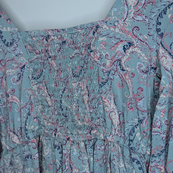 Juniors' Mudd® Long Sleeve Squareneck Blue Pink Paisley Print Dress Small - Picture 8 of 12